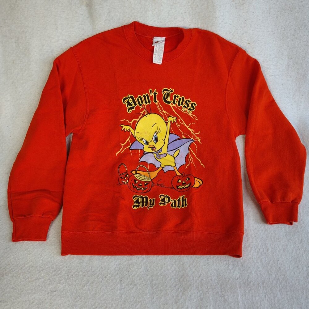 Vtg 90s Looney Tunes Tweety Bird Halloween Sweatshirt Orange XL GLOW IN THE DARK